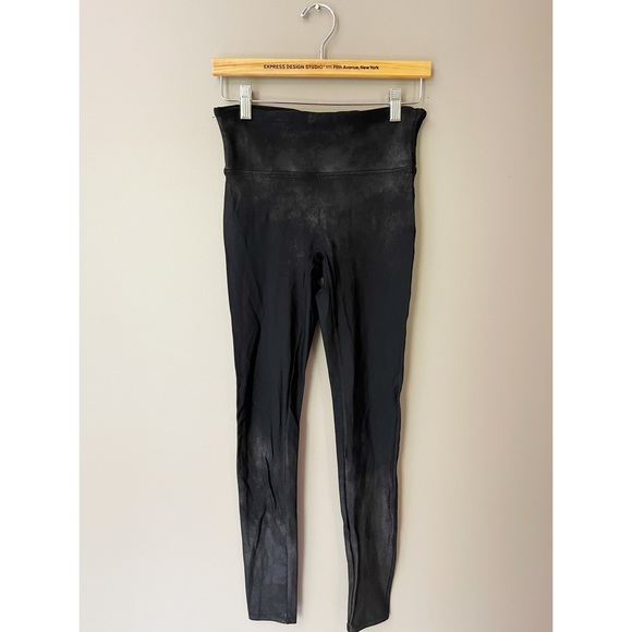 SPANX Pants - Spanx Black Faux Leather Distressed Leggings High Rise Full
Length Medium